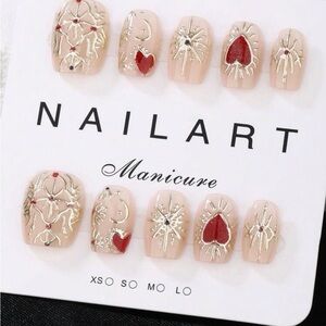 Elegant Red and Silver Press-On Nails